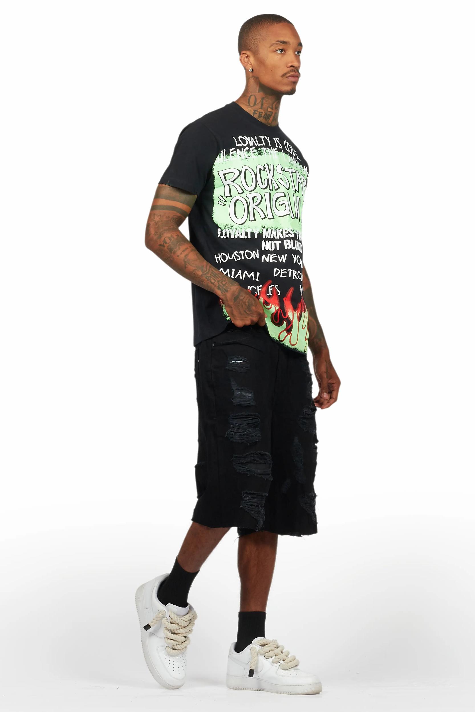 Beno Black T-Shirt/Denim Short Set Male Product Image