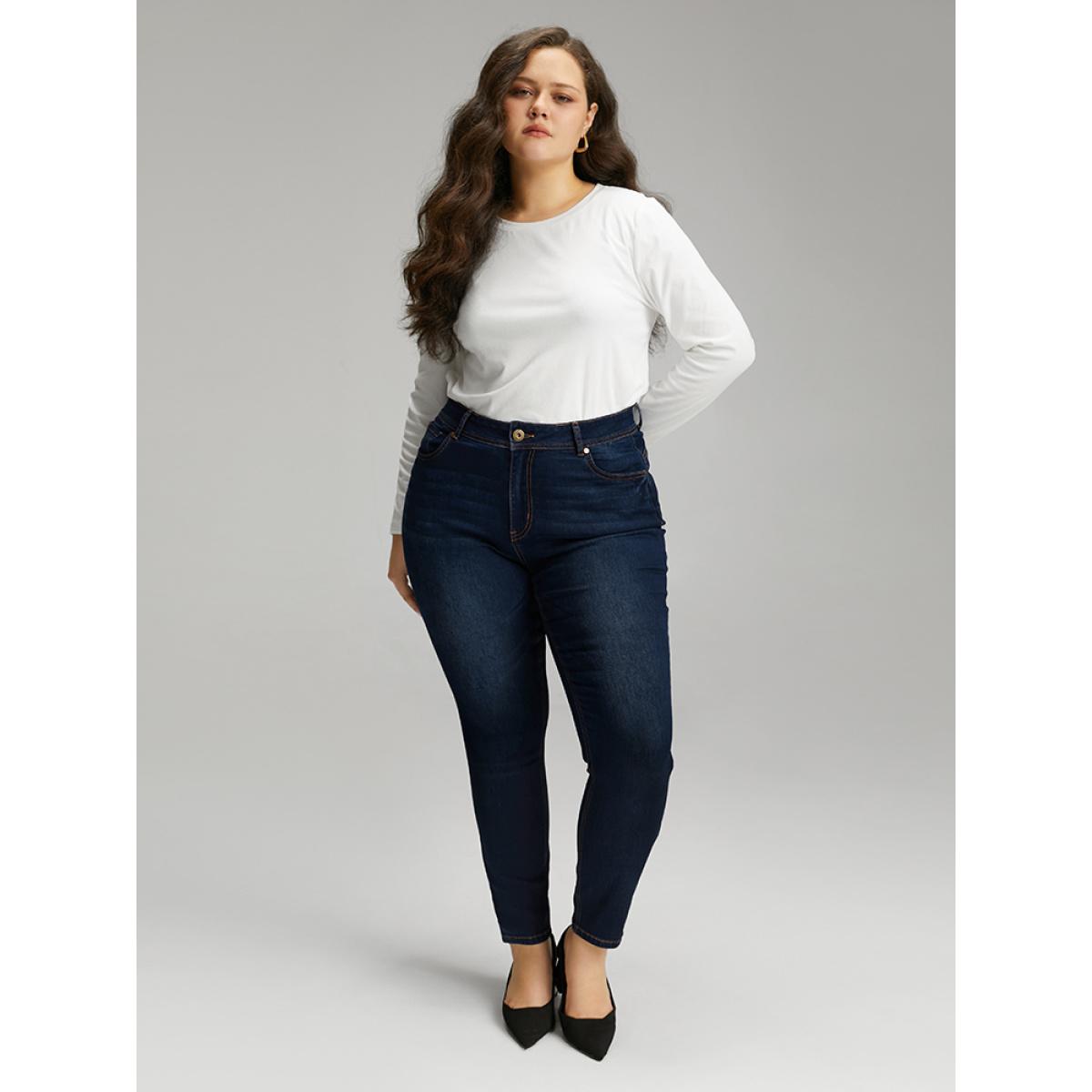 Plus Size Skinny Dark Wash Zipper Fly Jeans Women Indigo Casual Plain Plain High stretch Pocket Jeans BloomChic 22/3X Product Image