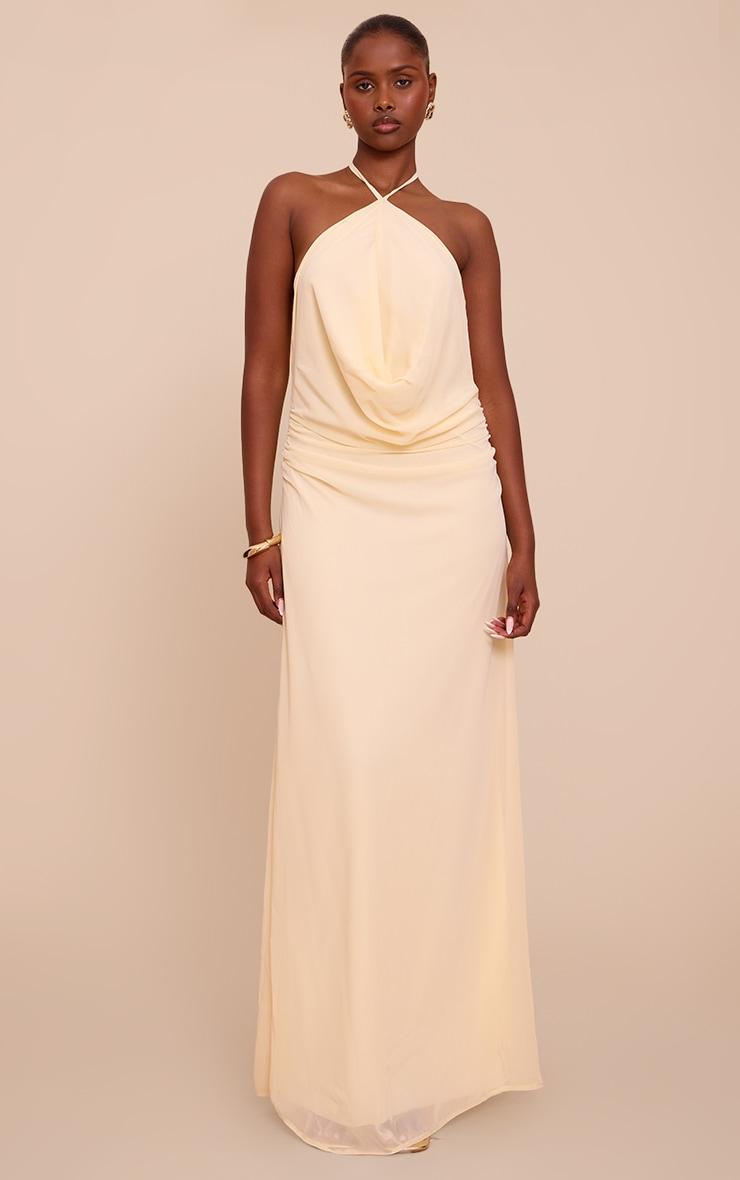 Butter Cream Chiffon Halterneck Maxi Dress Product Image