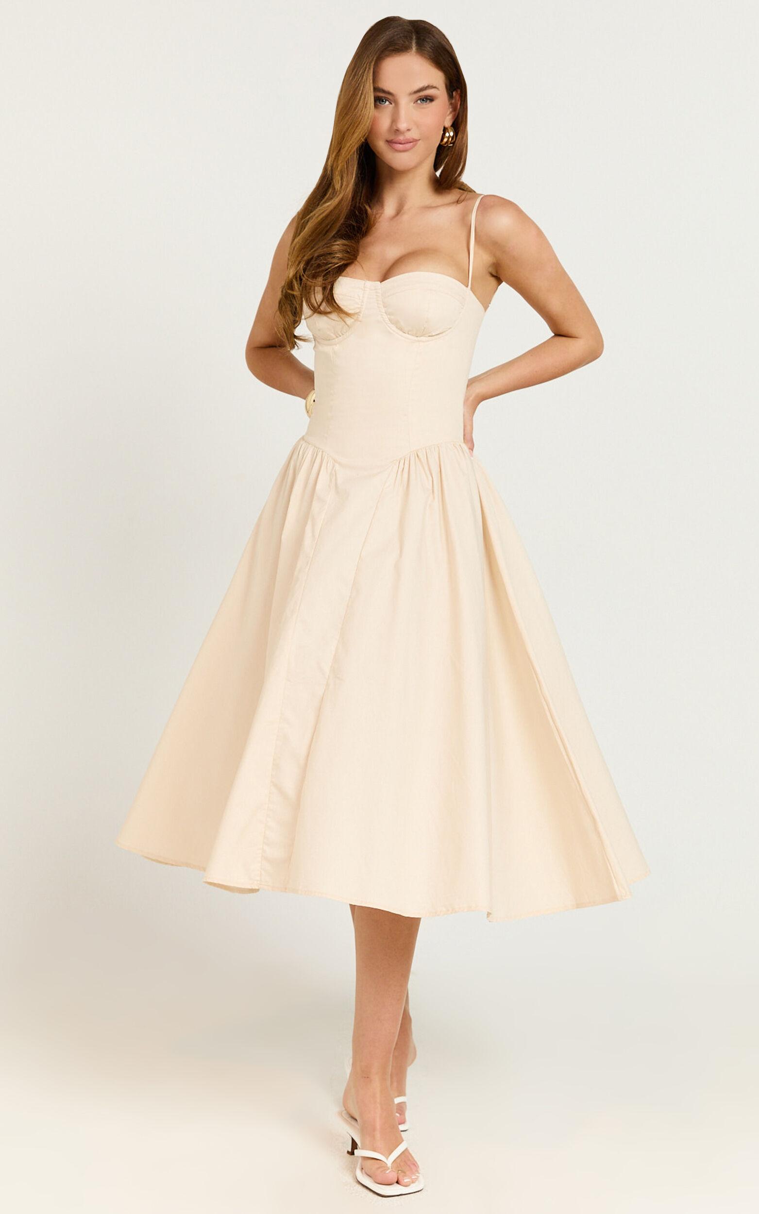 April Midi Dress - Sweetheart Wide Pleated Dress in Cream Product Image