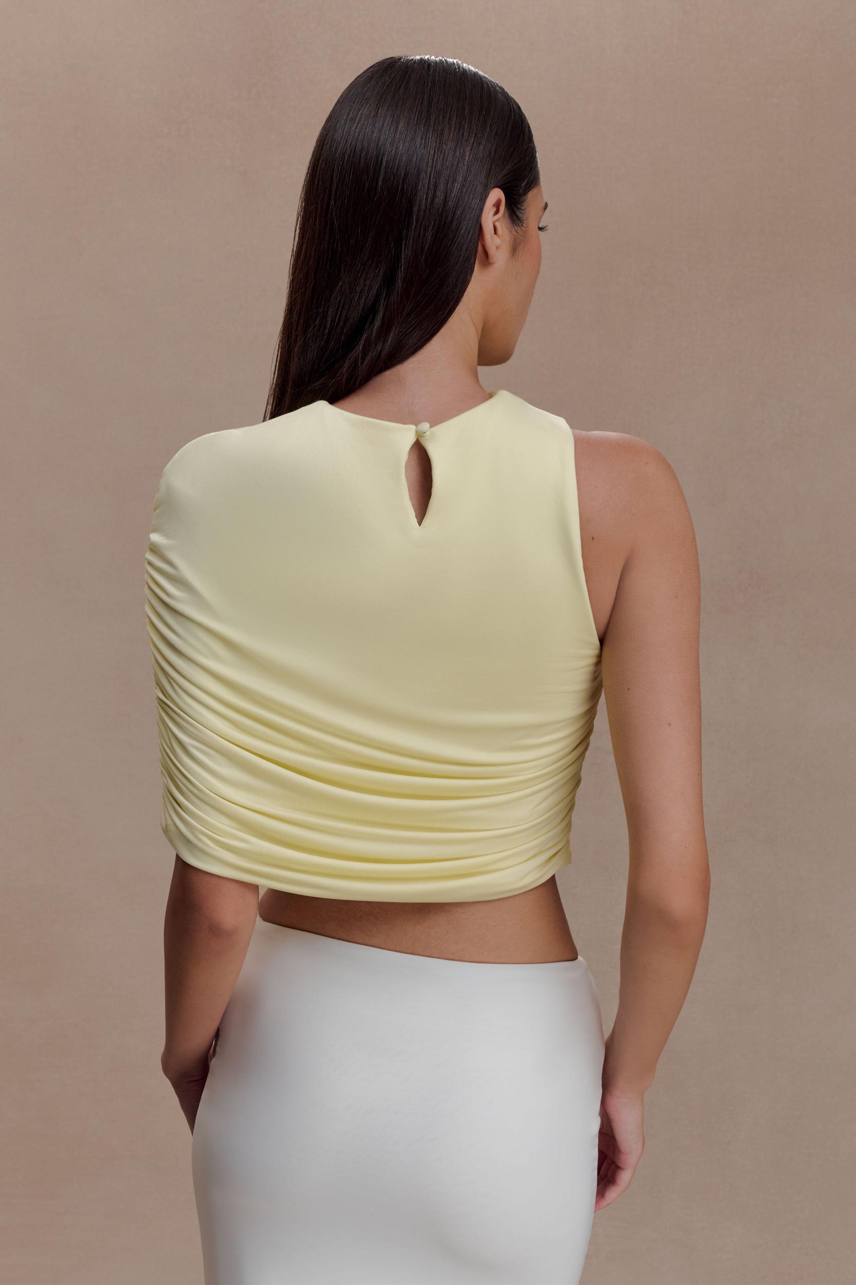 Adrienne One Shoulder Slinky Top - Lemon Product Image