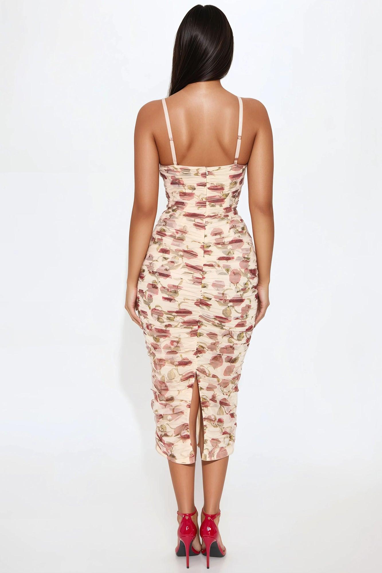 Burning Passion Mesh Midi Dress - Red/combo Product Image