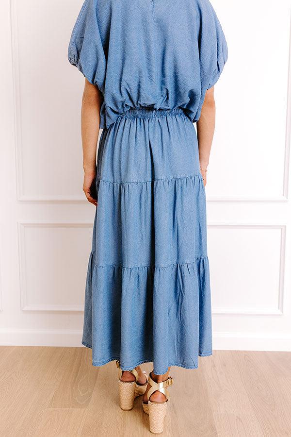 Small Town Cutie High Waist Chambray Maxi Skirt Product Image