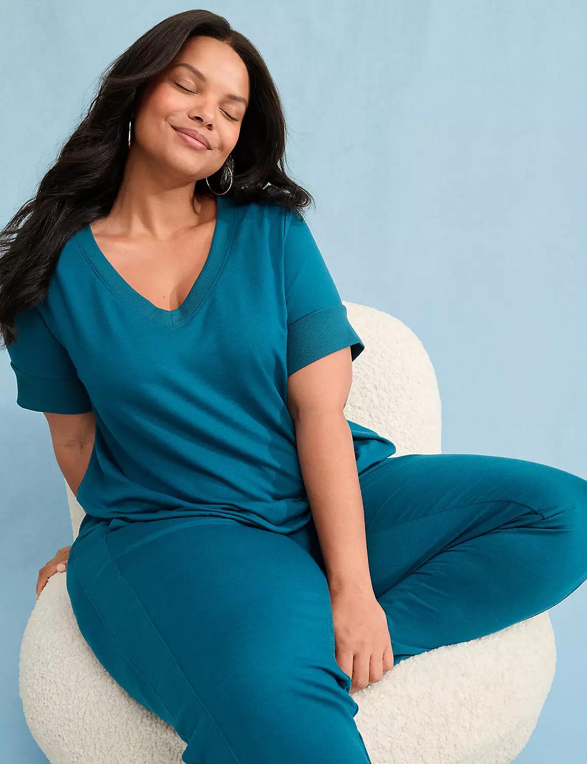 LIVI French Terry Short-Sleeve V-Neck Sweatshirt Product Image