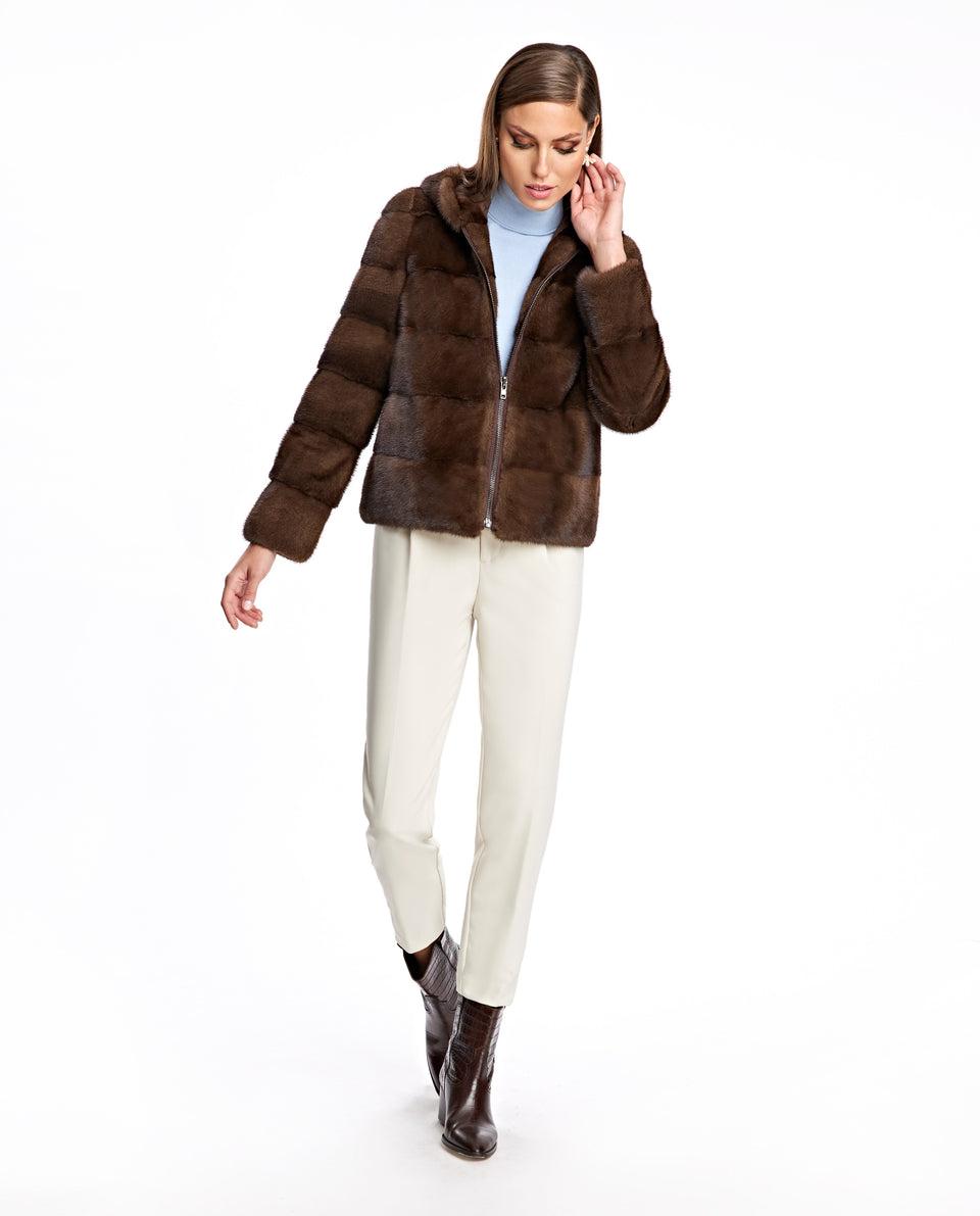 Hooded Horizontal Mink Jacket Product Image