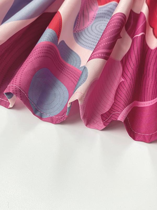 Batwing Sleeves Loose Flower Print Pleated Split-Joint Round-Neck Maxi Dresses Product Image