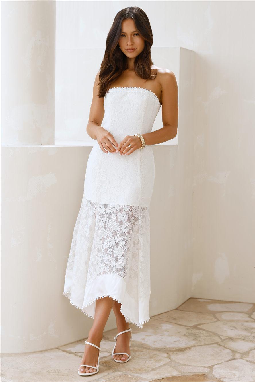 Luxe Petal Lace Strapless Maxi Dress White Product Image
