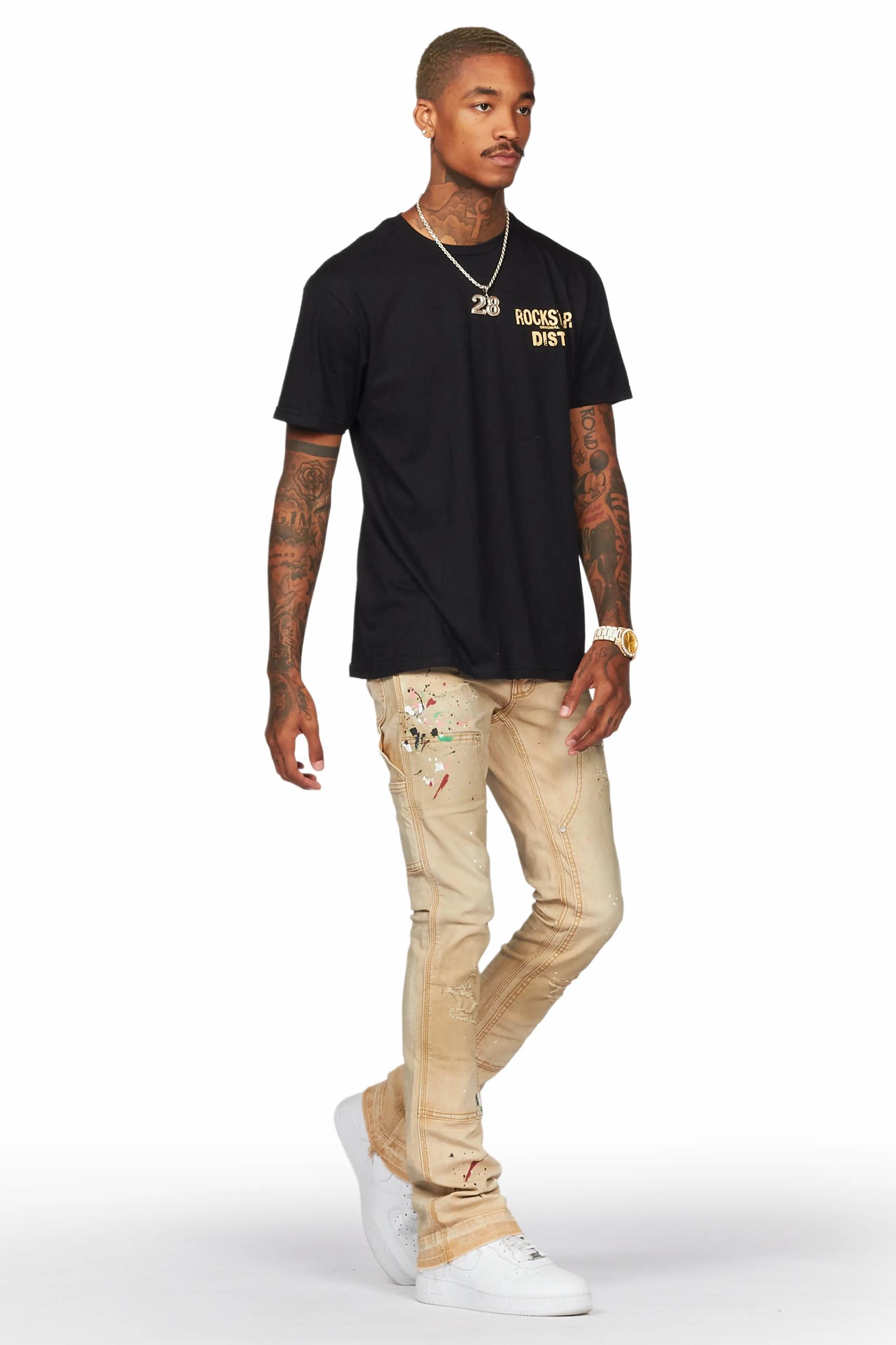 Zoticus Beige Stacked Flare Jean Male Product Image