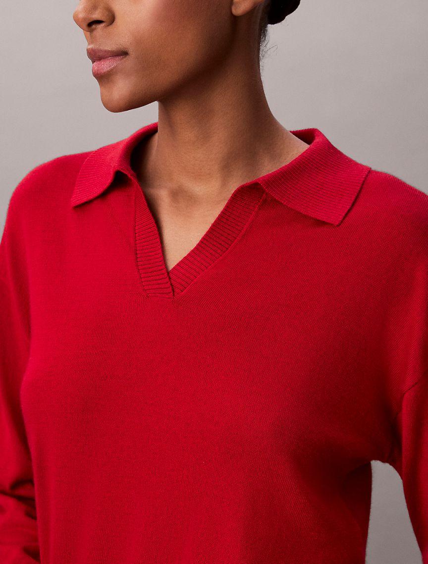 Merino Wool Blend Relaxed Polo Sweater Product Image