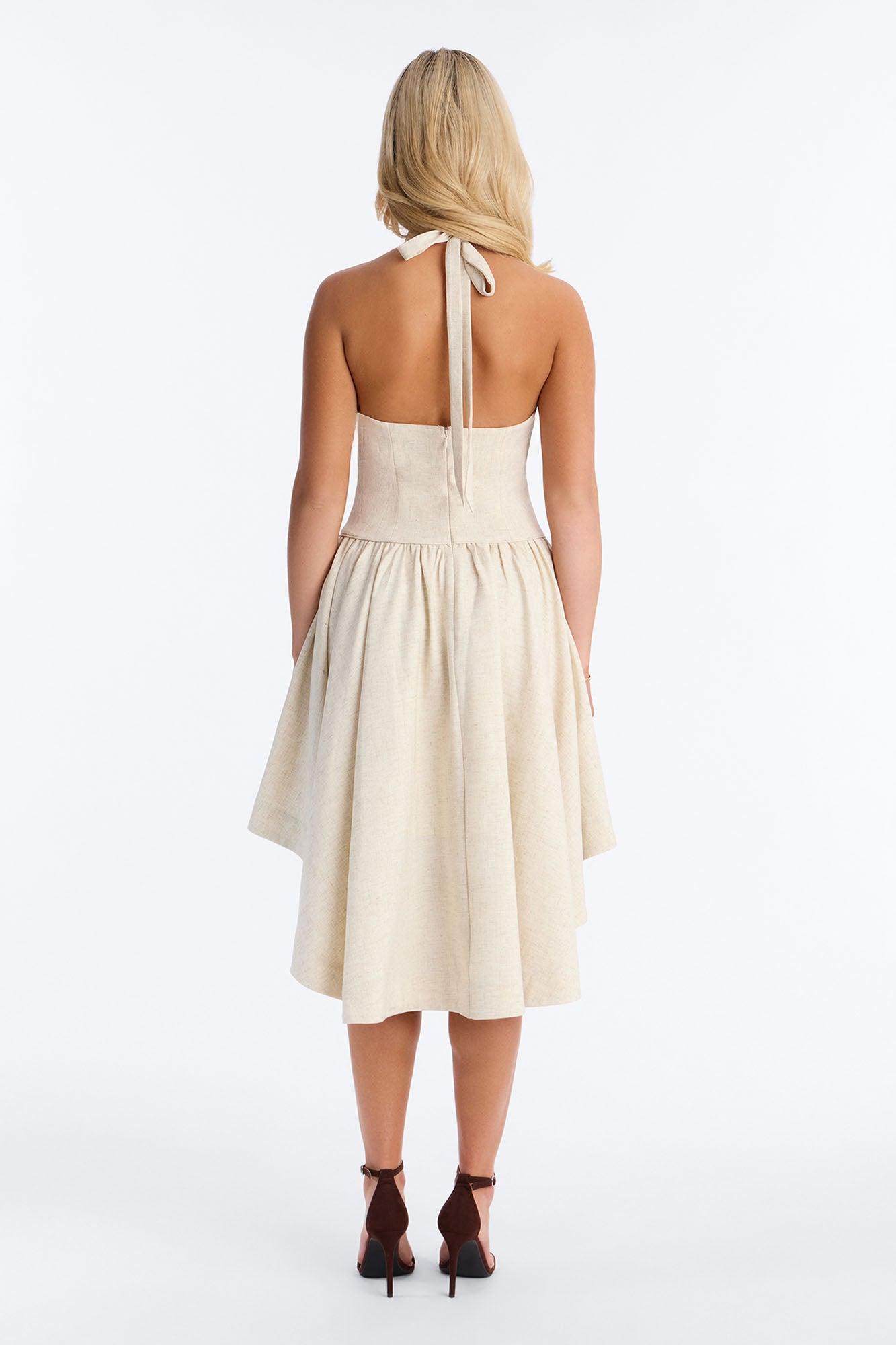 Linen Bloom Halter Midi Dress - Natural Female Product Image