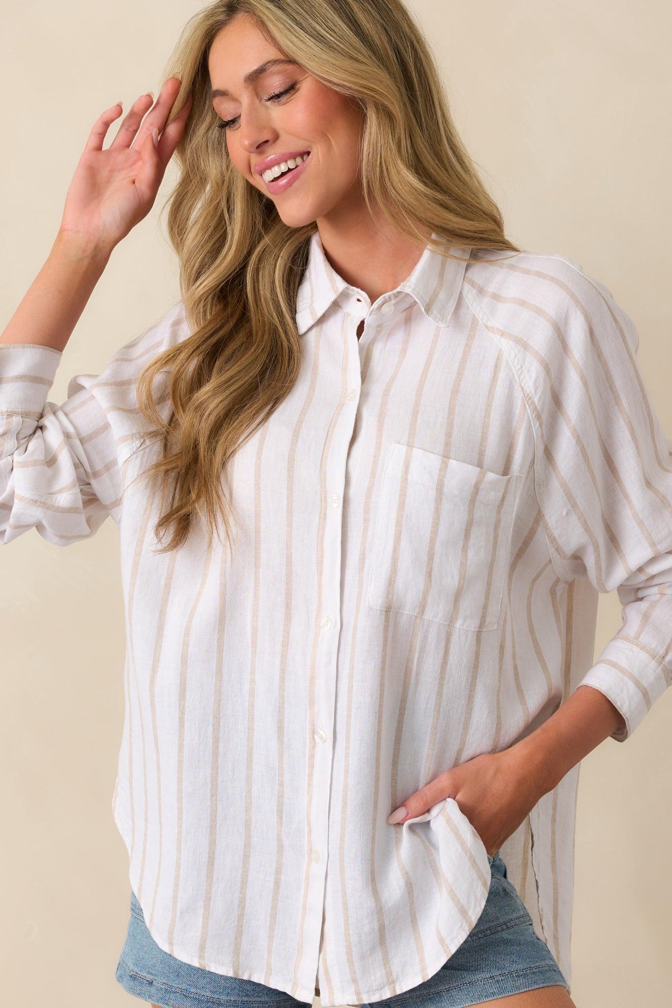 Z Supply Beige Perfect Linen Stripe Top Product Image