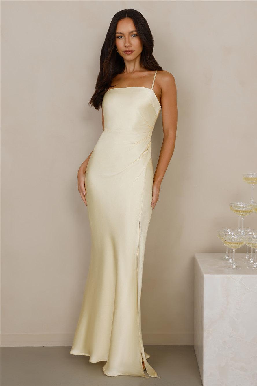 The Violetta Satin Maxi Dress Yellow Product Image