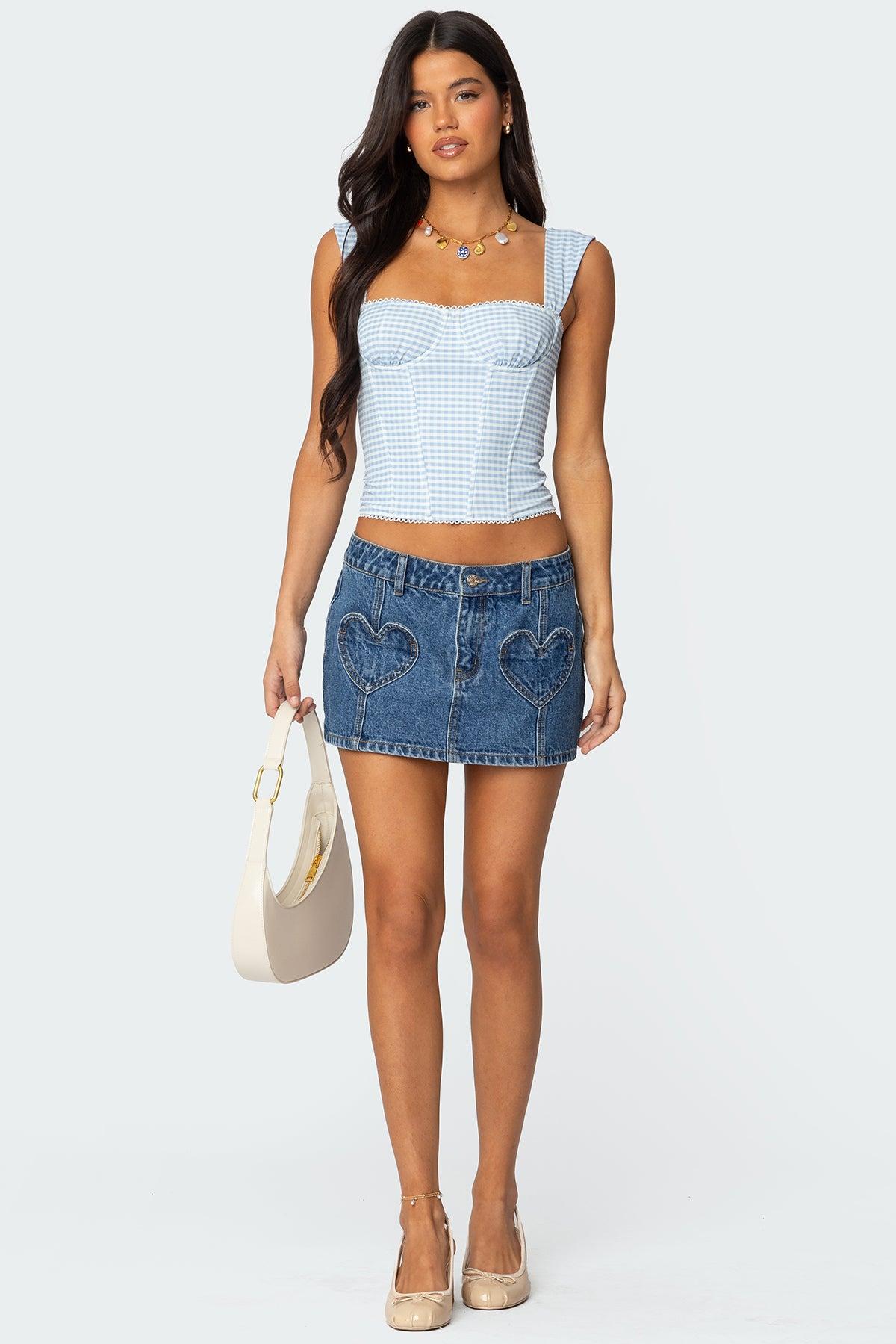 Heart Pocket Denim Mini Skirt Product Image