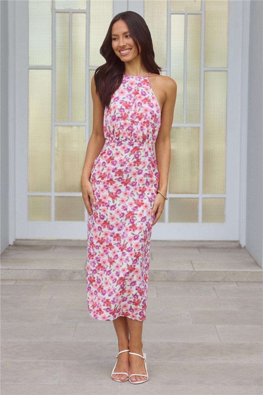 Whimsical Flower Midi Dress Pink Product Image