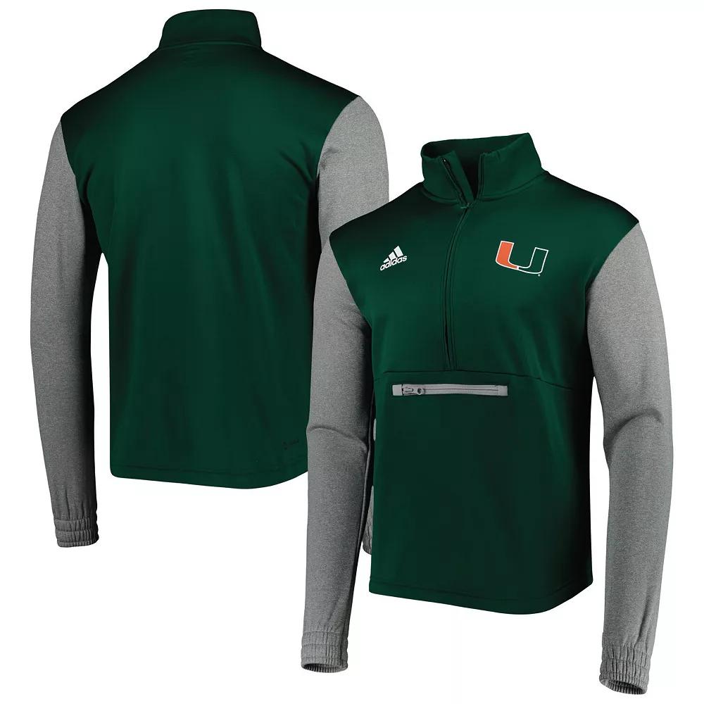 Men's adidas Green/Heathered Gray Miami Hurricanes Team AEROREADY Half-Zip Top,  Product Image