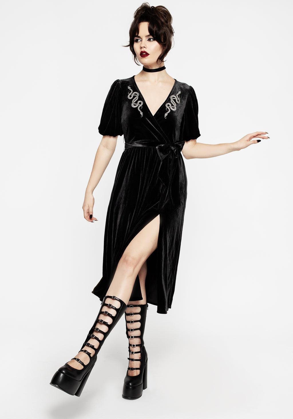 Zarina Embroidered Midi Wrap Dress - Black Product Image