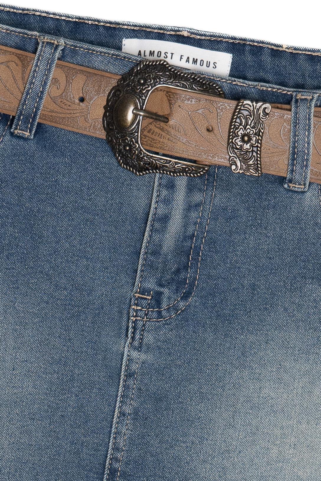 Western Belt Denim Mini Skirt Product Image