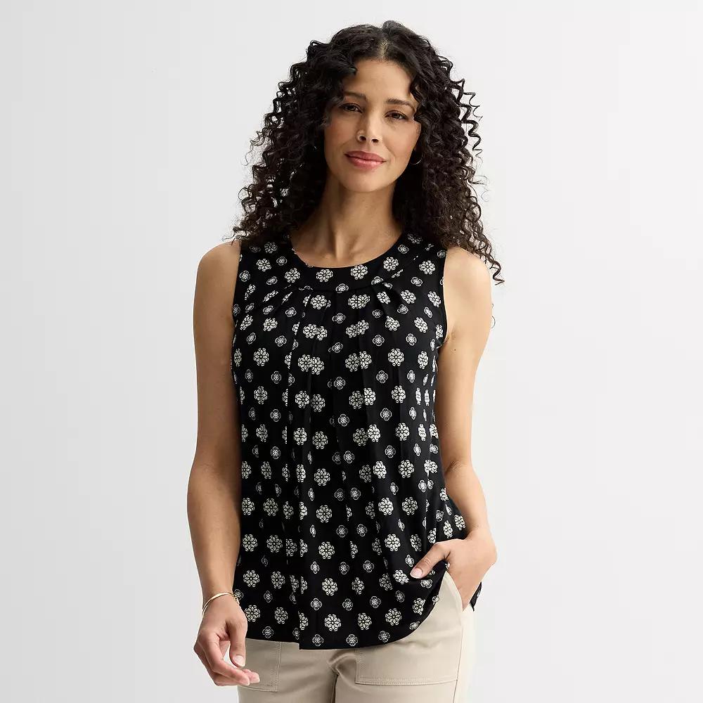 Women's Croft & Barrow® Pleated Tank Top, Size: Small, Black Mini Geo Product Image