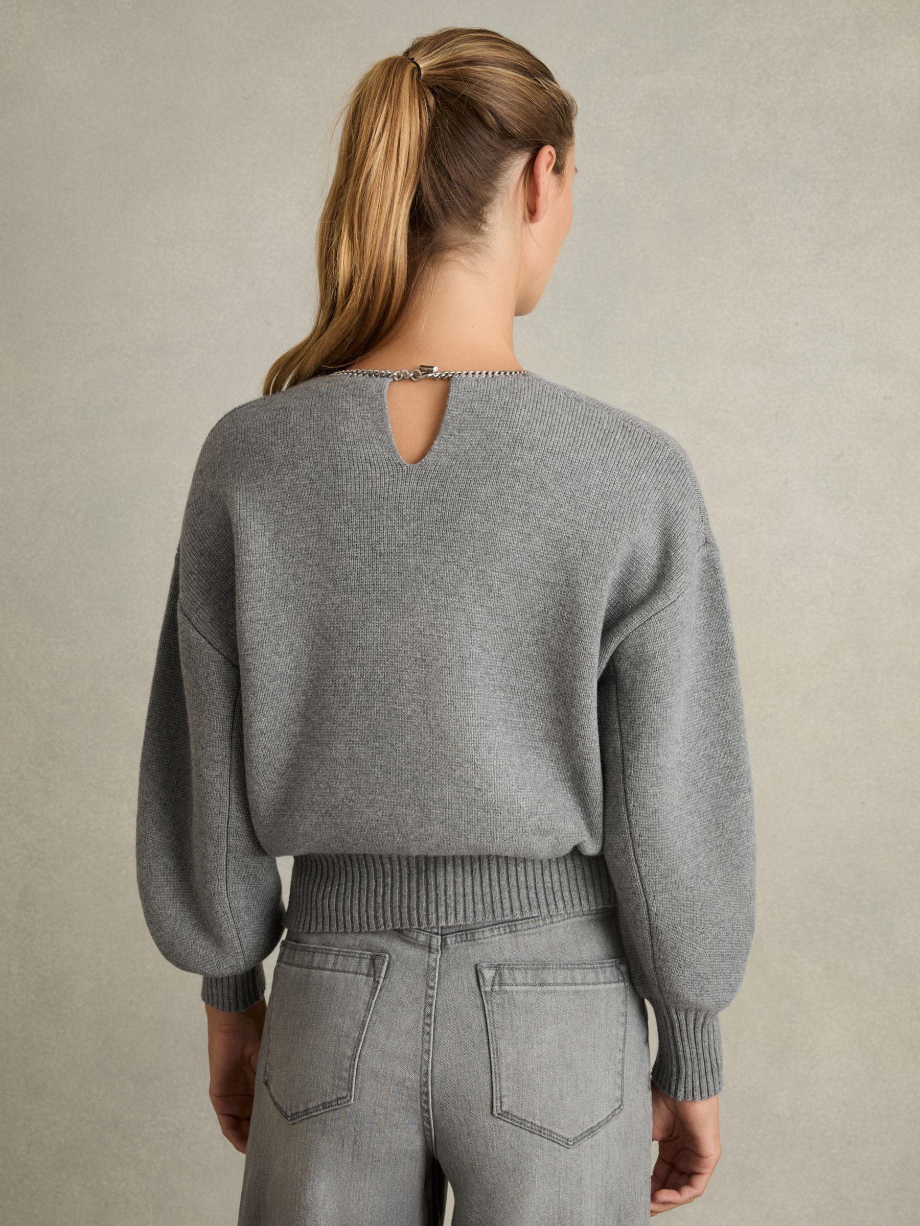 Chain-Necklace Jumper With Cashmere in Grey Product Image