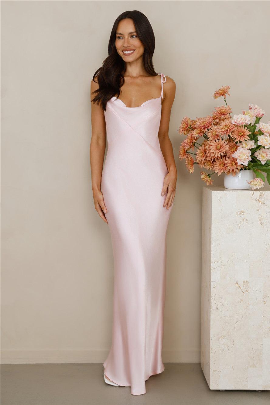 The Penelope Cowl Satin Maxi Dress Pink Product Image