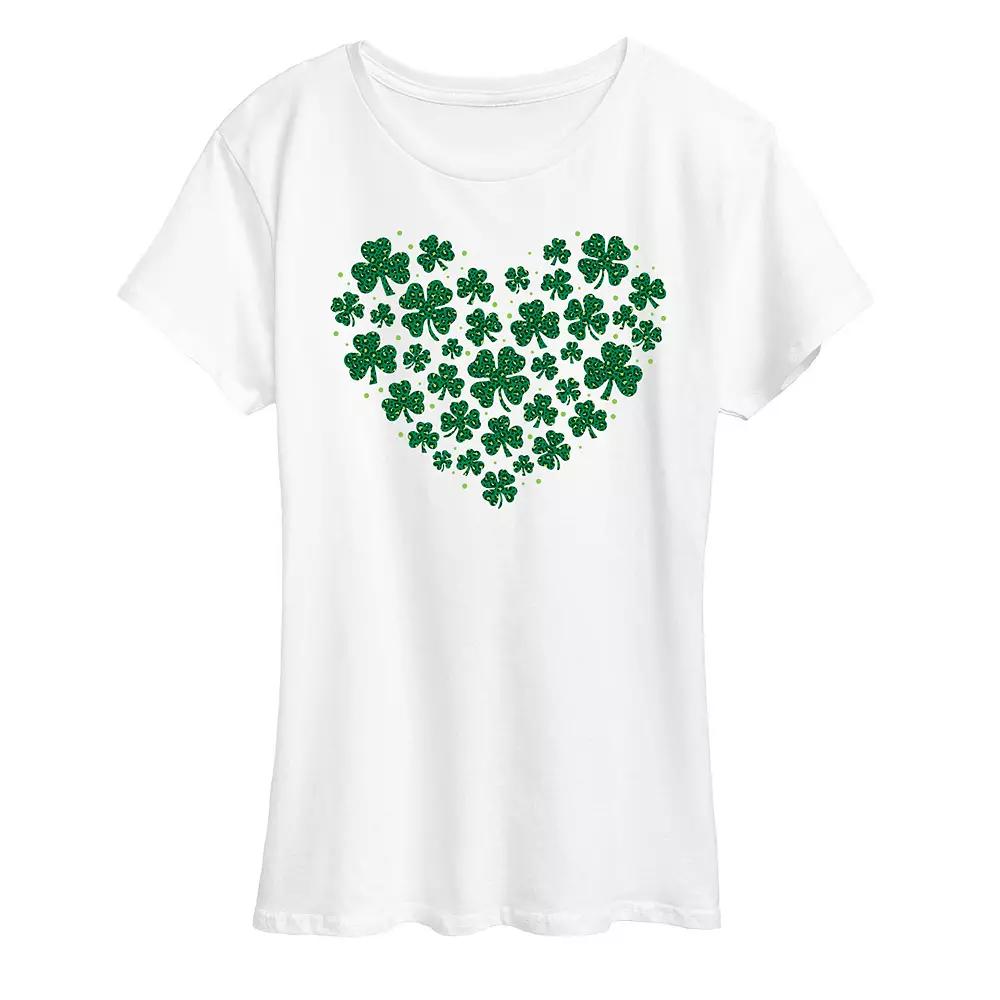 Women's Leopard Print Shamrock Heart Graphic Tee,  Product Image