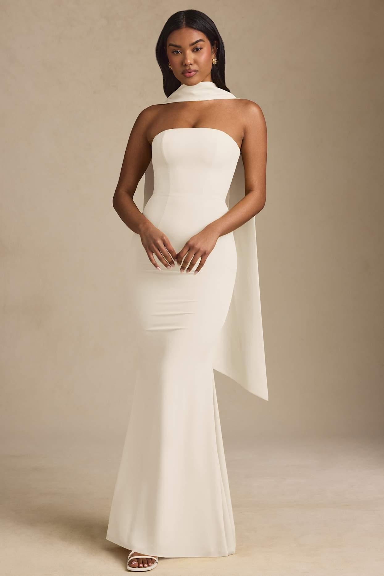 Scarf-Detail Strapless Gown in Ivory Product Image