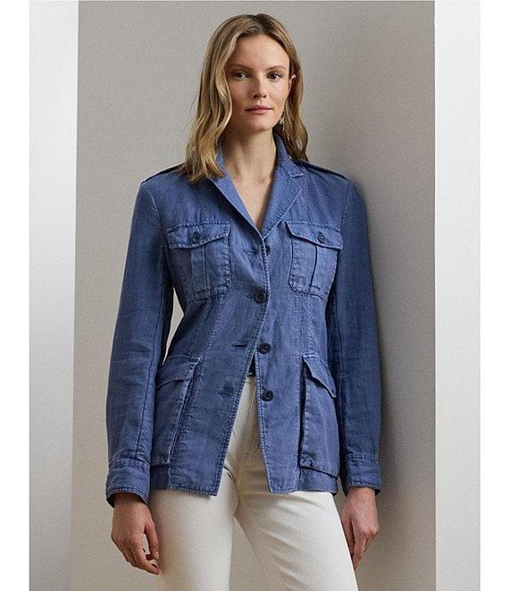 Lauren Ralph Lauren Lightweight Linen Notch Lapel Long Sleeve Blazer Product Image