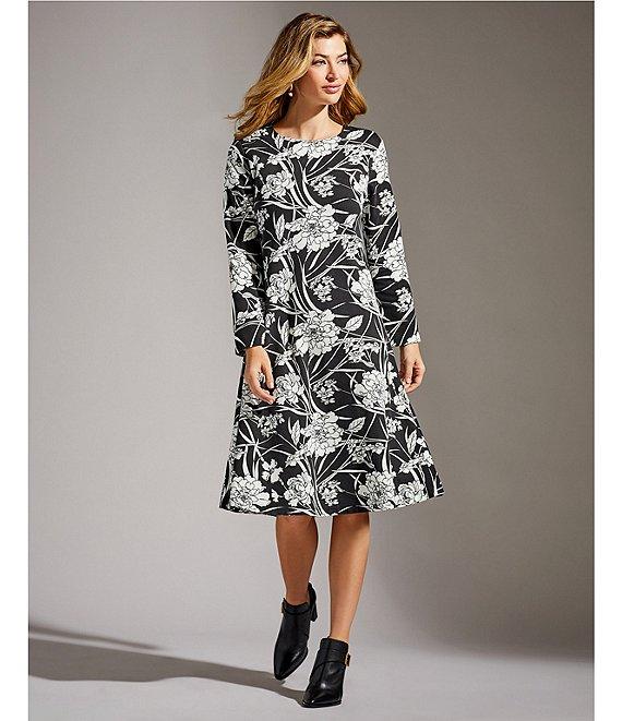 Bryn Walker Rya Modal Ponti Floral Print Round Neck Long Sleeve Midi Dress Product Image