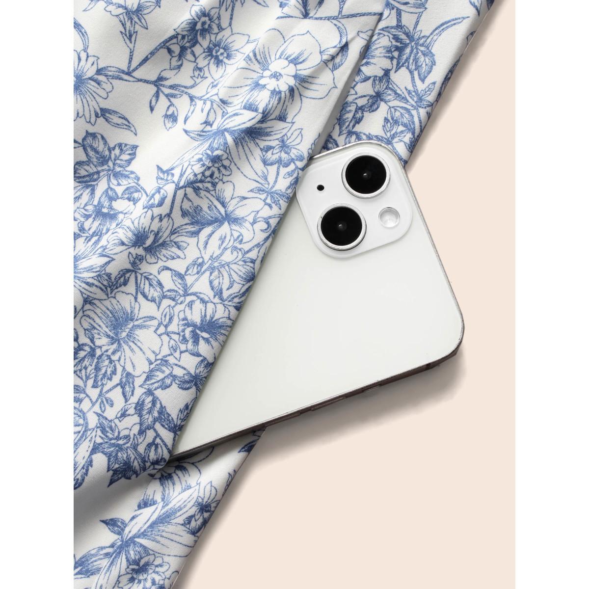 Plus Size Square Neck Floral Tucked Seam Dress Skyblue Women Elegant Tucked seam Square Neck Short sleeve Curvy BloomChic 30/6X Product Image