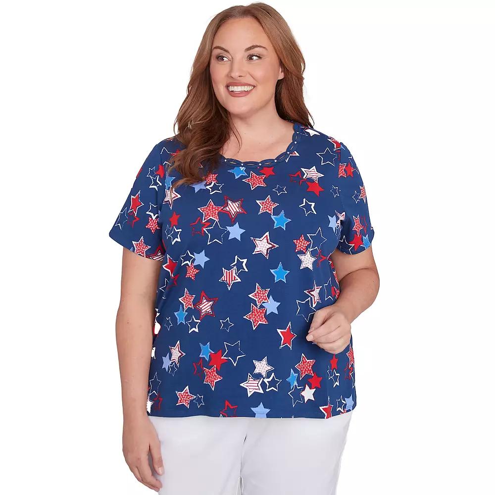 Plus Size Alfred Dunner Star Studded Tee, Women's, Size: 2XL, Blue Product Image