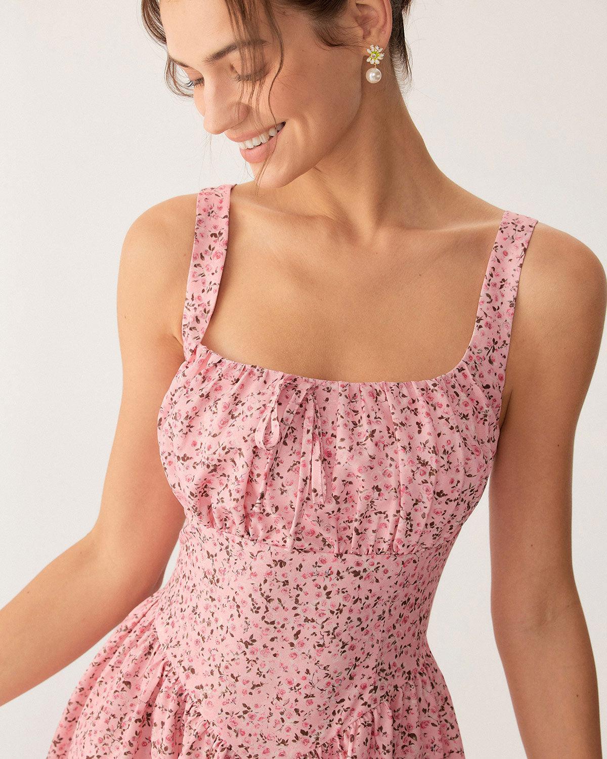Pink Floral Ruched Corset Slip Mini Dress Product Image