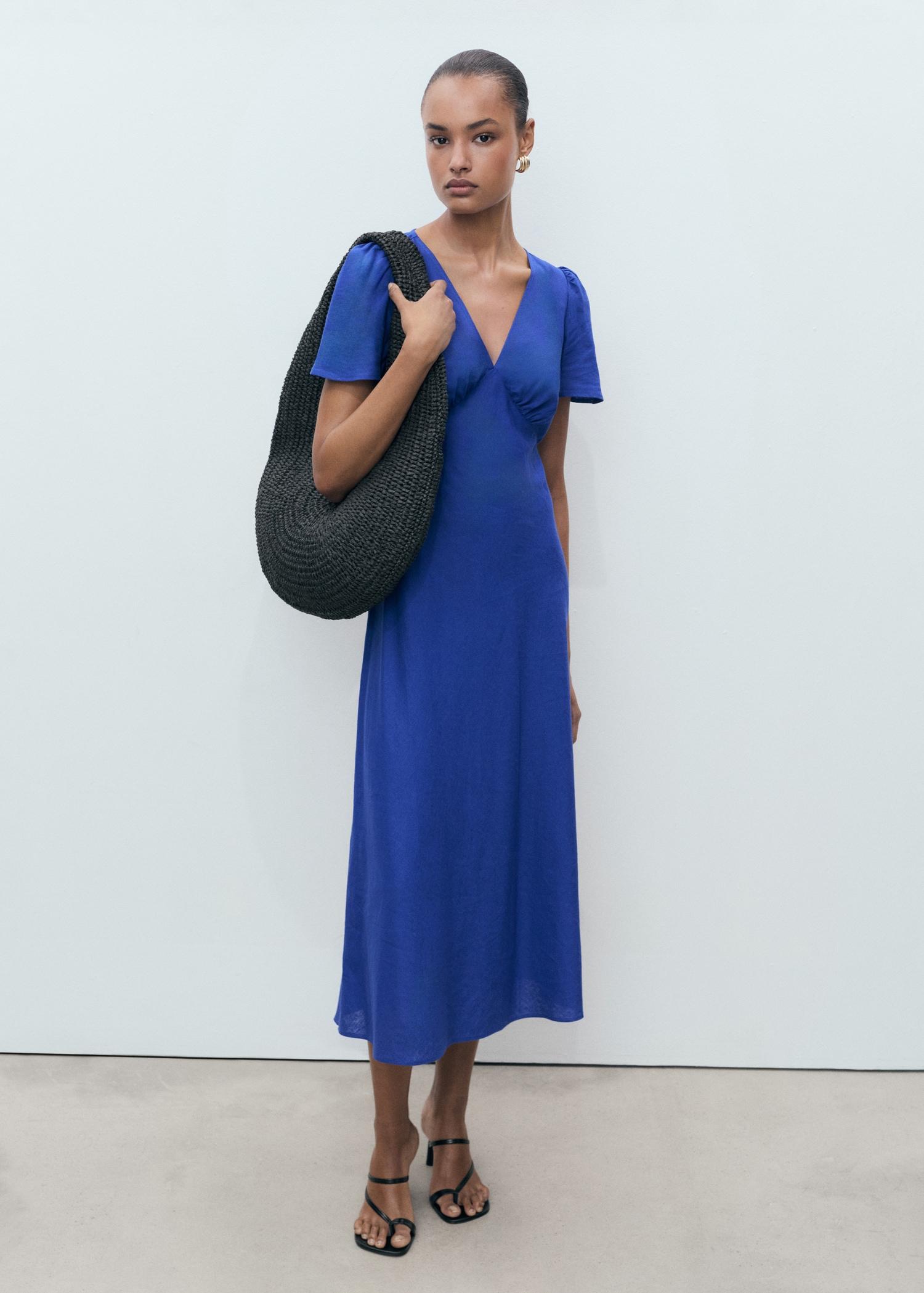 Floral linen-blend dress - Women | MANGO USA Product Image