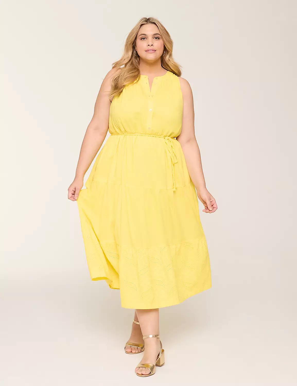 Eyelet-Hem Rope-Belt Maxi Dress Product Image