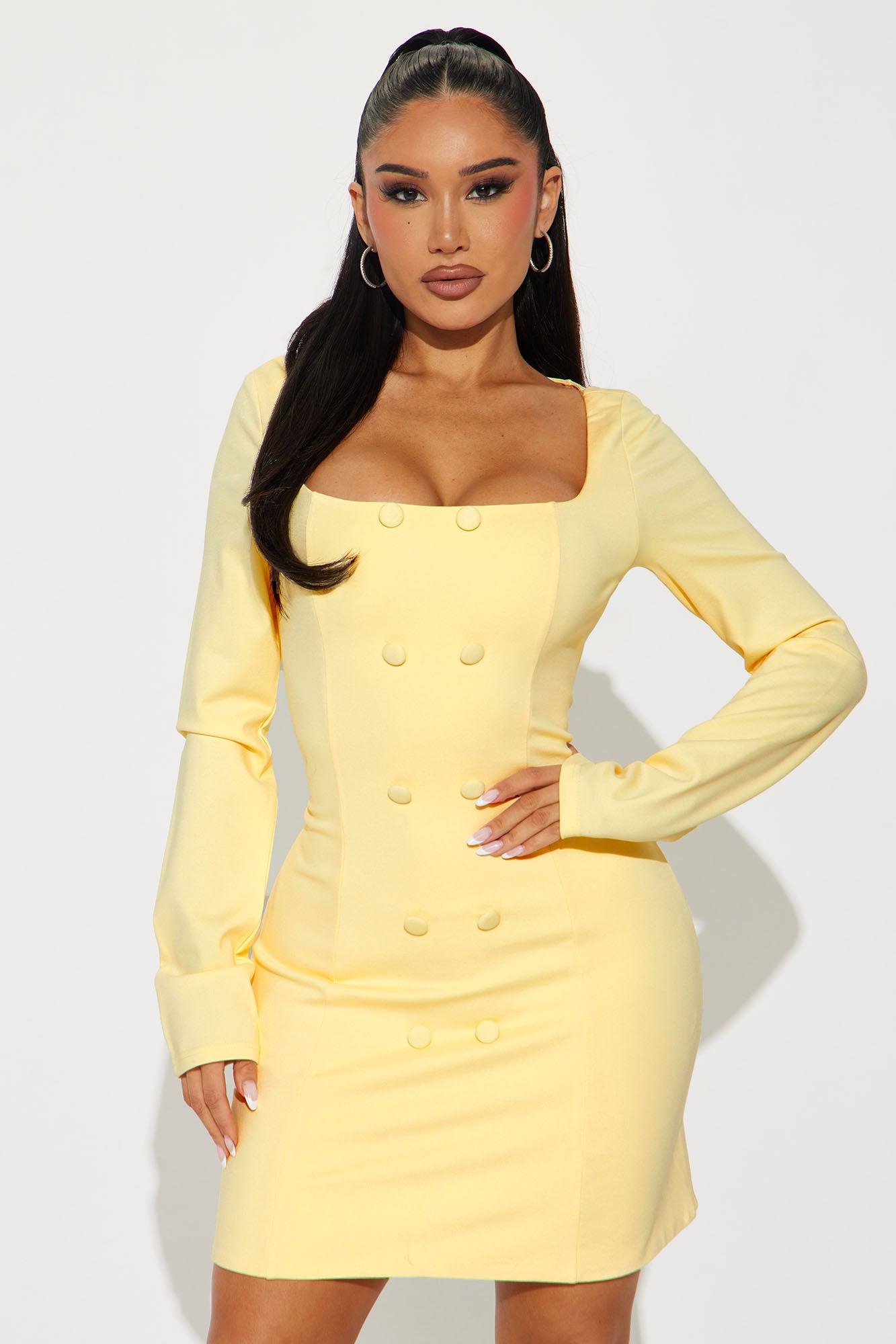 The Bri Ponte Mini Dress - Butter Yellow Product Image