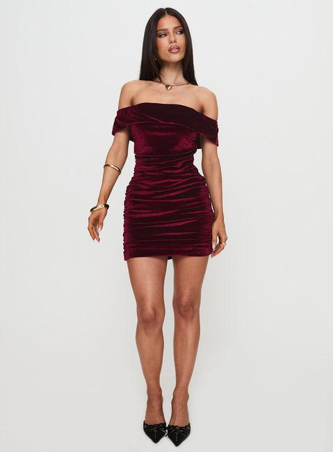 Regency Strapless Velvet Mini Dress Burgundy Product Image