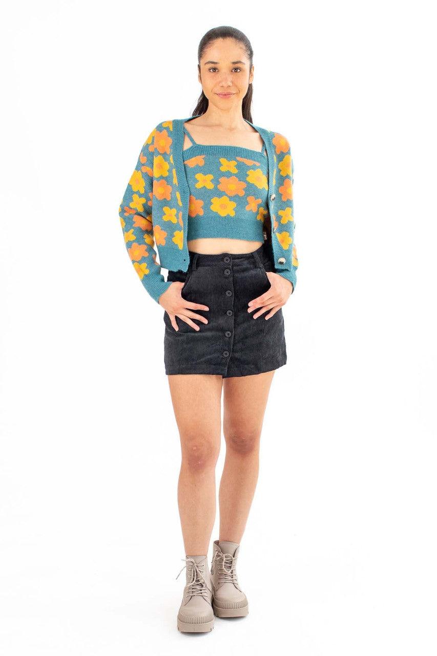 Charcoal Corduroy Button Front Skirt Product Image