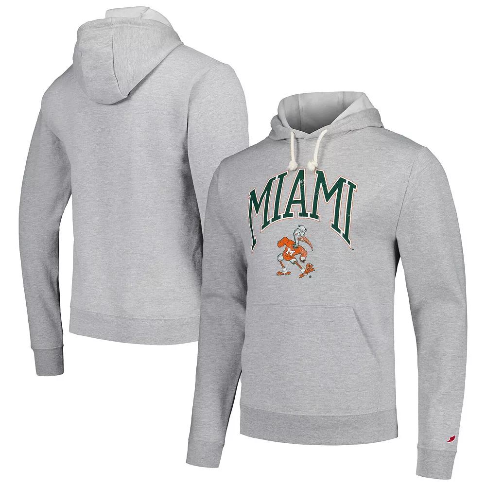 Men's League Collegiate Wear  Heather Gray Miami Hurricanes Tall Arch Essential Pullover Hoodie, Size: 2XL, Grey Product Image