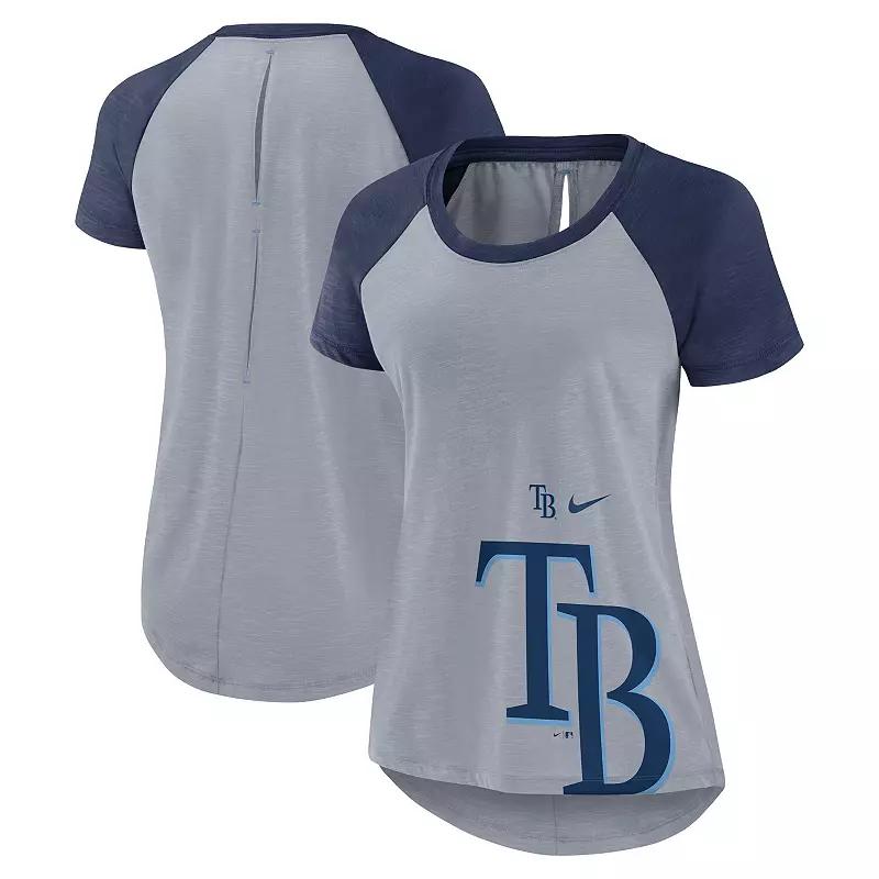 Women's Nike Heather Gray Tampa Bay Rays Summer Breeze Raglan Fashion T-Shirt, Size: 2XL, Grey Product Image