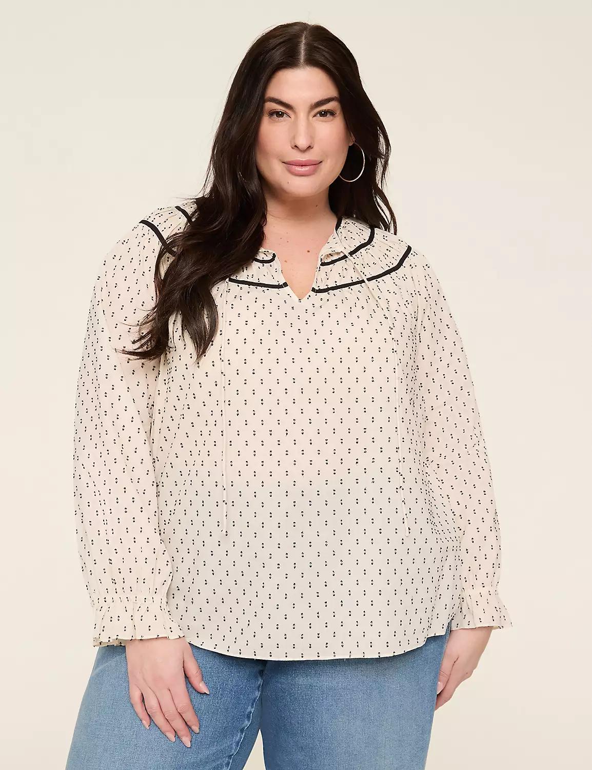 Relaxed Split-Neck Peasant Popover Blouse Product Image