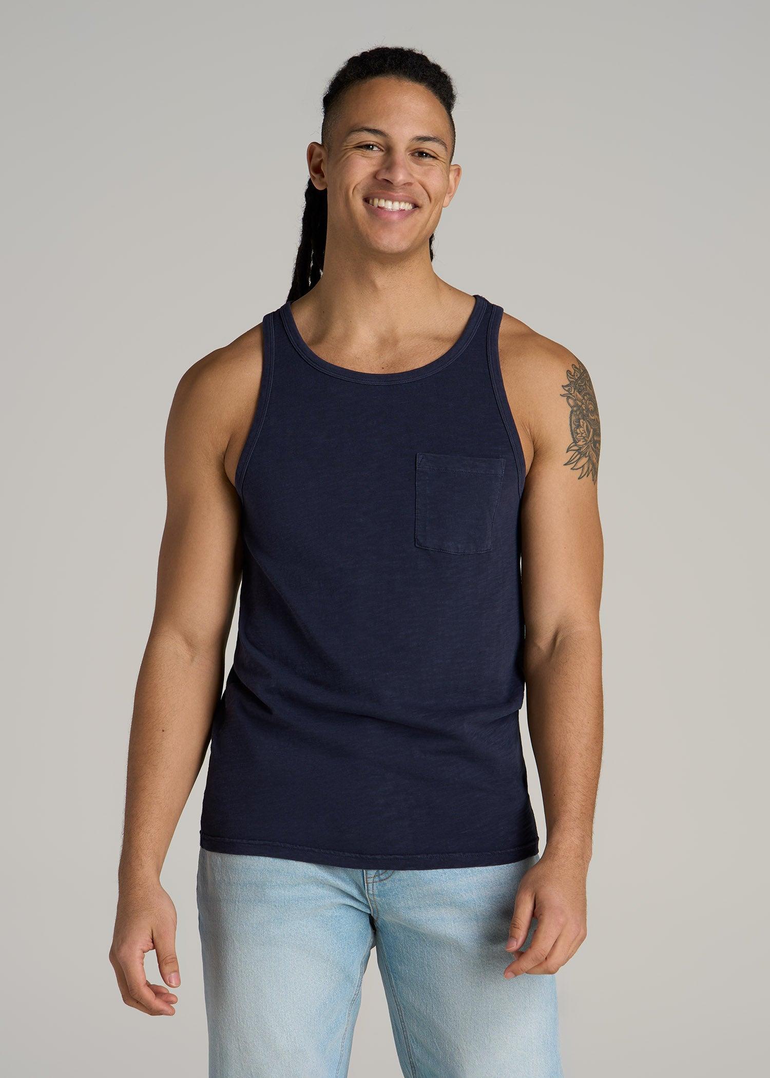Garment Dyed Slub Pocket Tank Top for Tall Men in Evening Blue Male Product Image