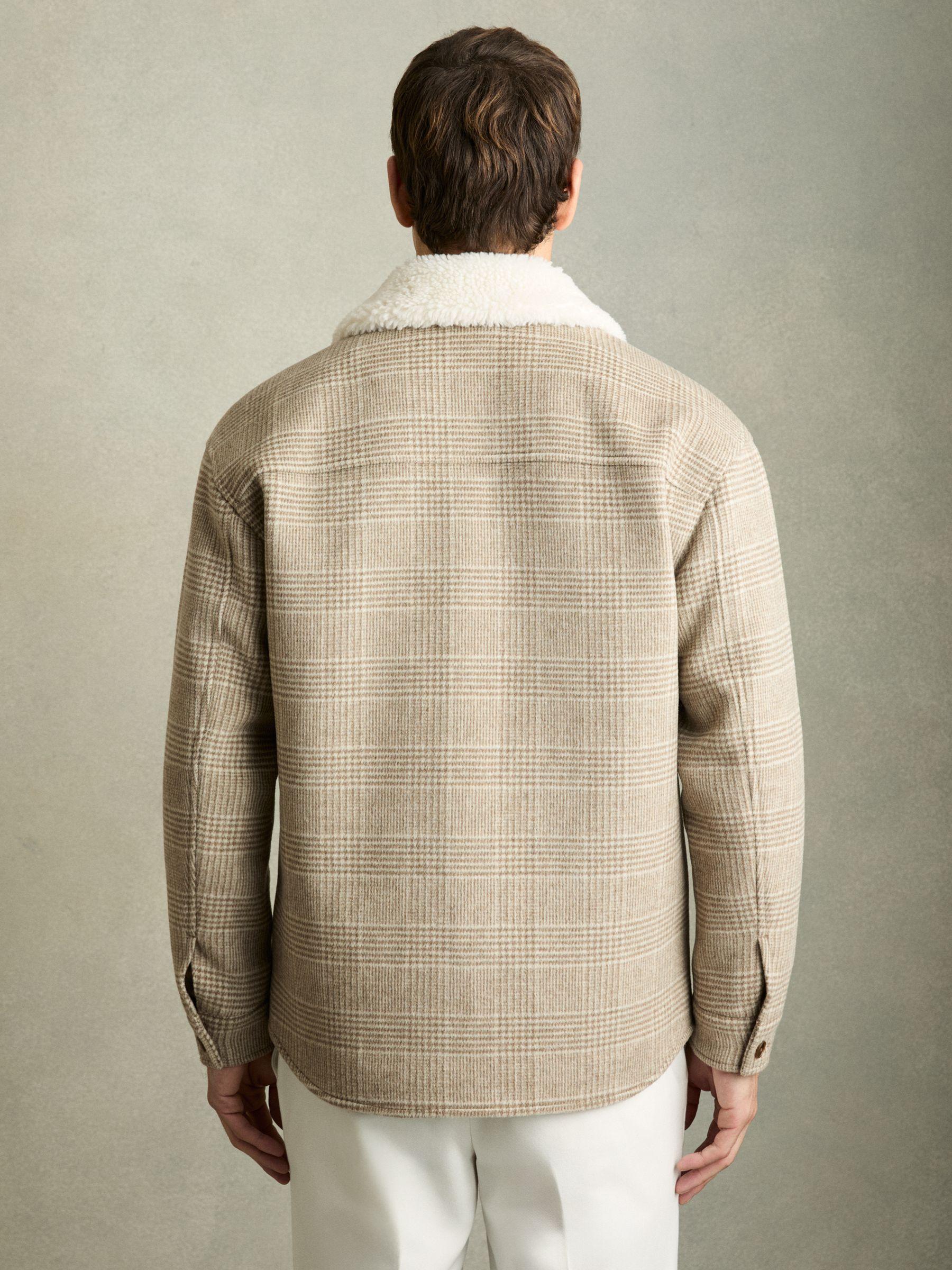 Wool-Blend Borg-Collar Check Overshirt in Oatmeal Product Image