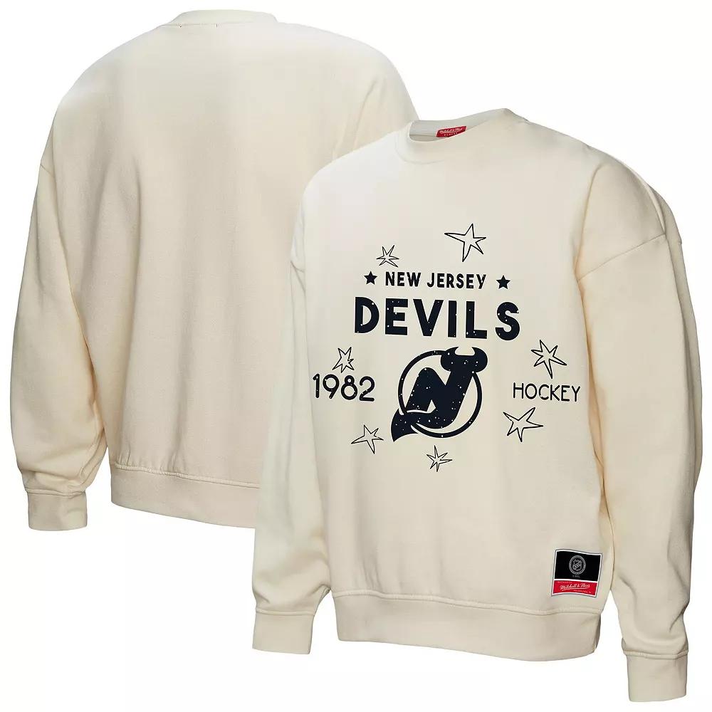 Women's Mitchell & Ness Cream New Jersey Devils Logo 3.0 Pullover Sweatshirt,  Product Image