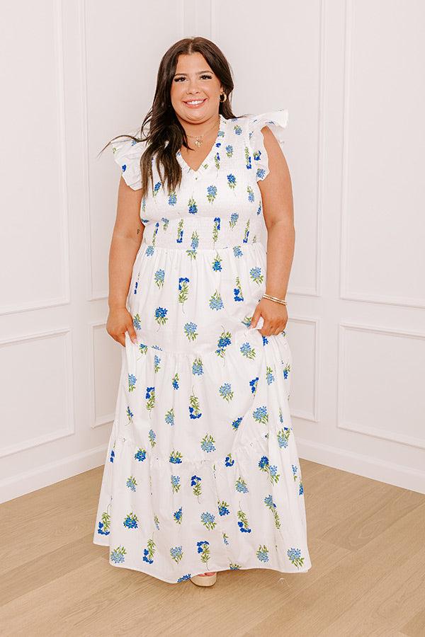 Gleaming Smile Floral Smocked Midi Dress in White Curves Product Image