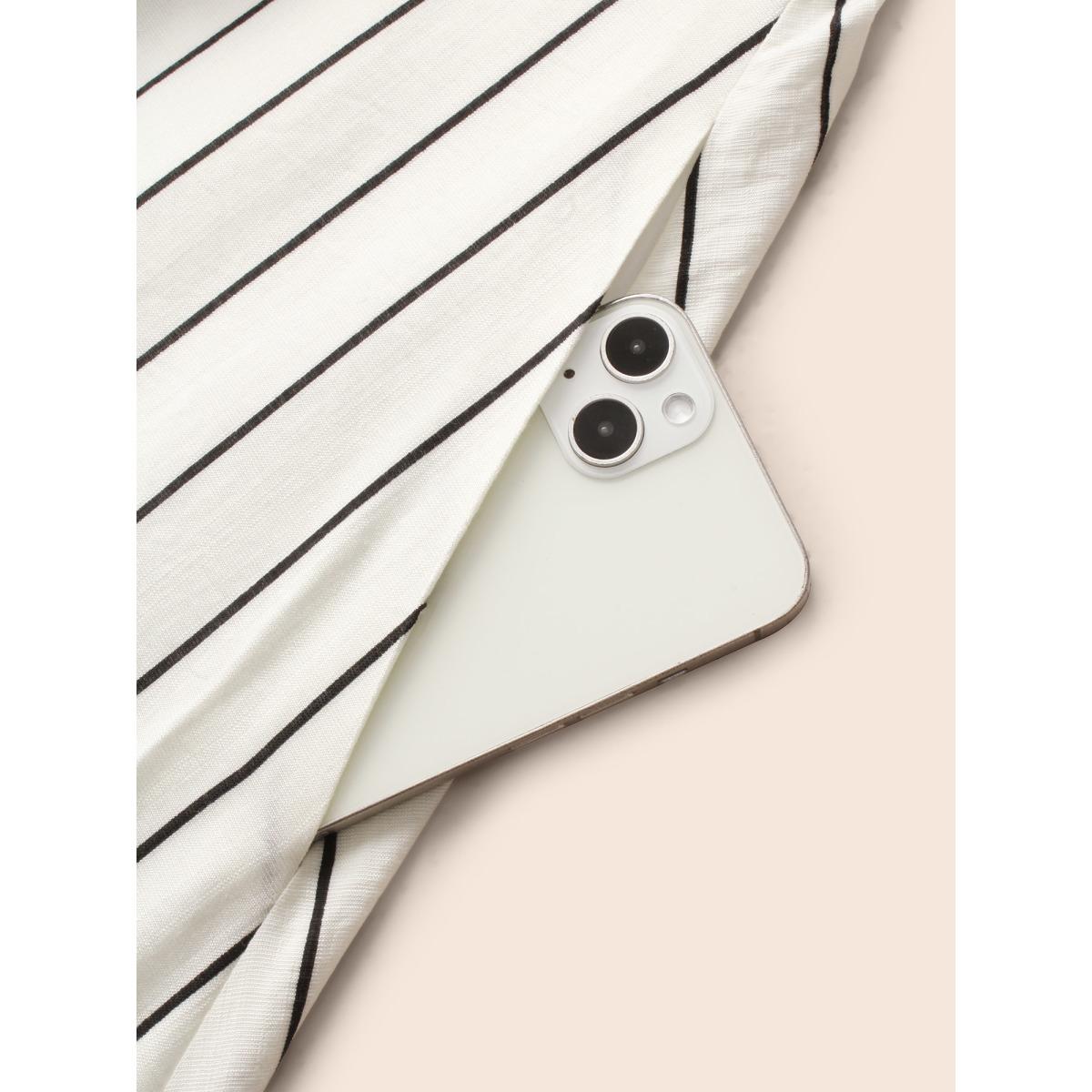 Plus Size Striped V Neck Pocket Midi Dress Ivory Women Casual Non V-neck Short sleeve Curvy BloomChic 14-16/1X Product Image