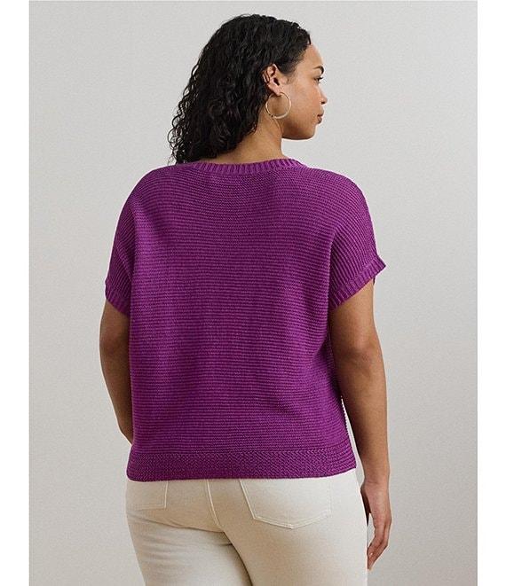 Lauren Ralph Lauren Plus Size Linen Blend V-Neck Short Sleeve Sweater Product Image