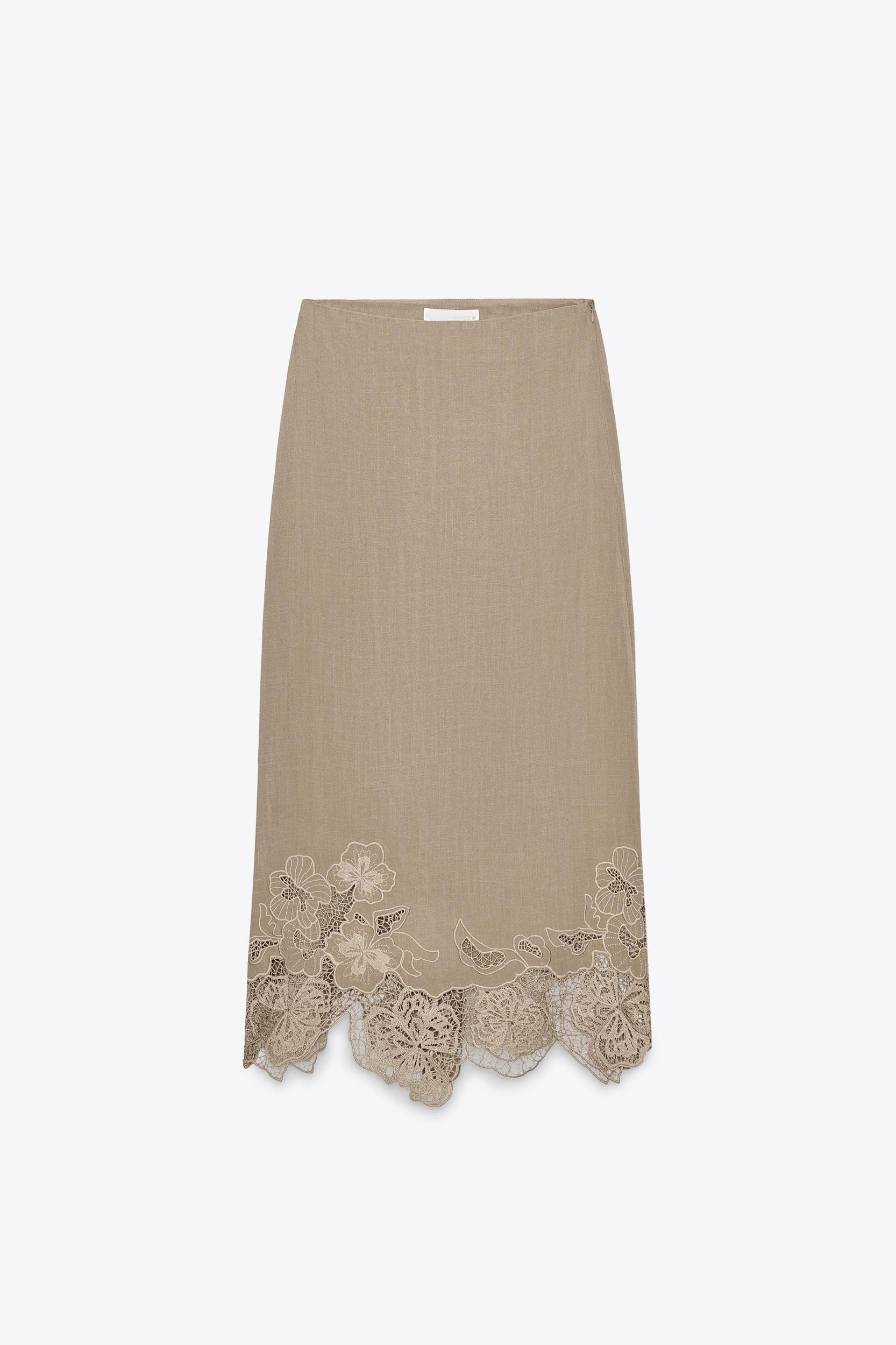 EMBROIDERED MIDI LINGERIE SKIRT Product Image