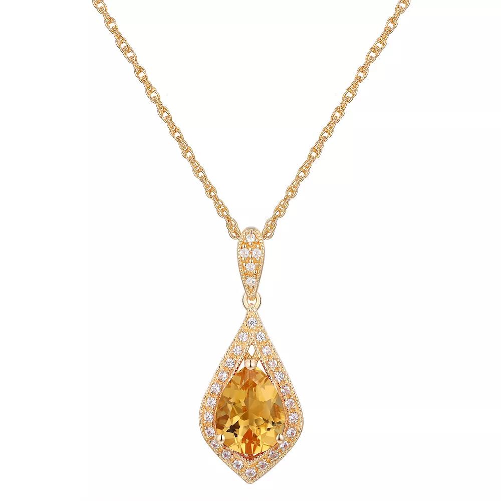 14k Gold Over Sterling Silver Gemstone With Lab-Created White Sapphire Accents Pendant Necklace, Women's, Size: 18", Genuine Citrine Product Image