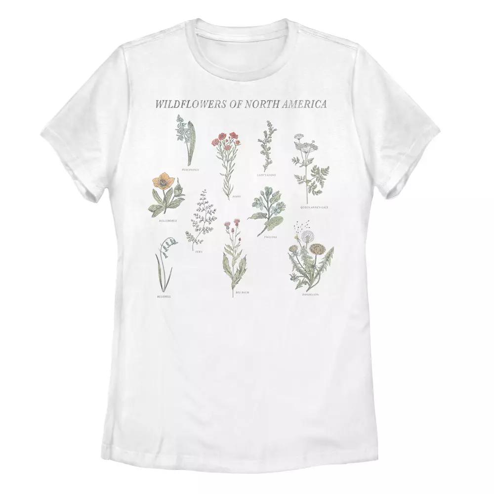Juniors' Wildflowers Of North America Tee, Girl's, Size: XL, White Product Image