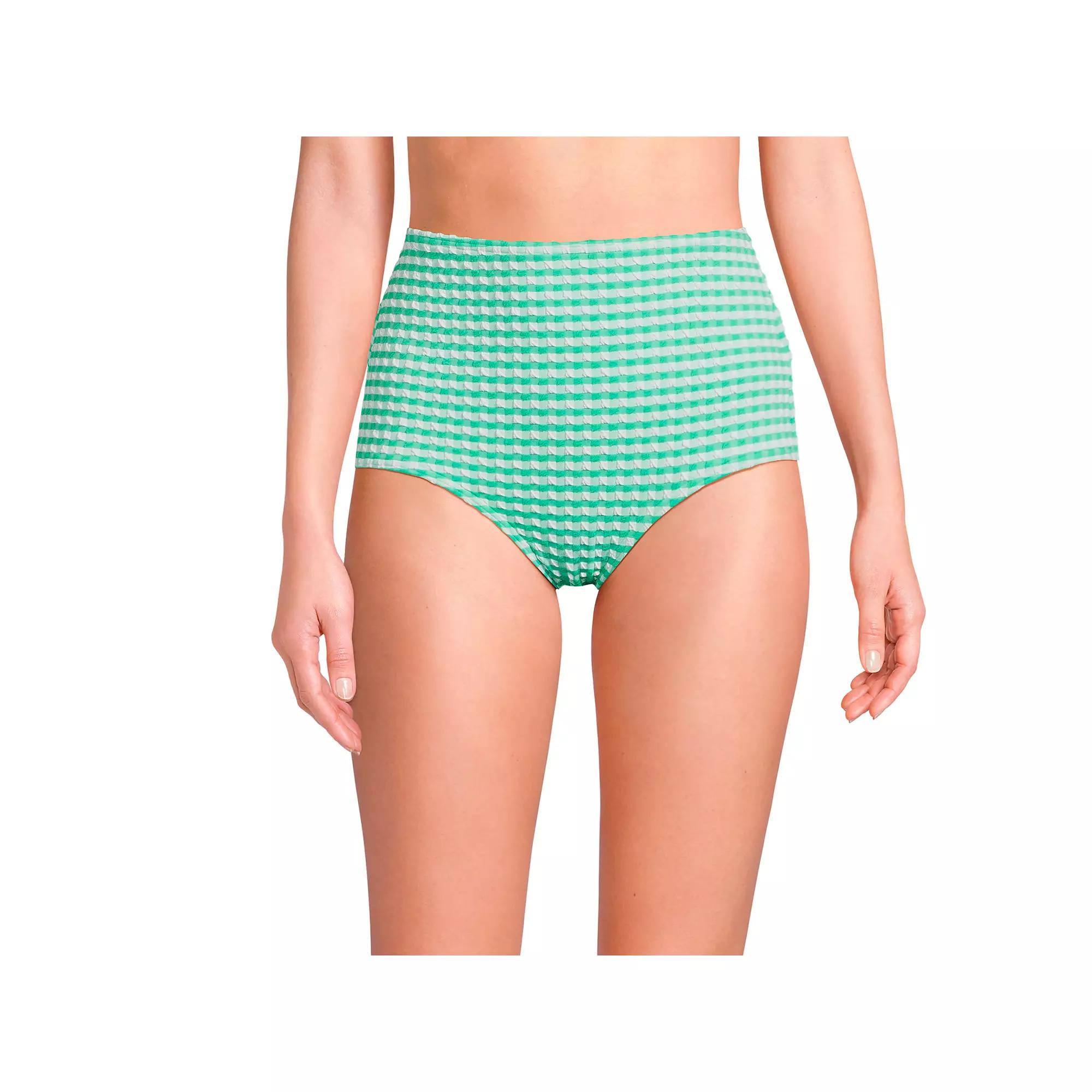 Women's Lands' End Gingham High Waisted Tummy Slimming Tugless Bikini Bottoms,  Product Image