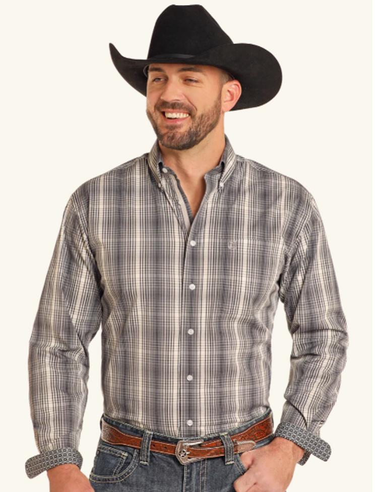 SALE Panhandle Rough Stock® Men's L/S Black Plaid Button Shirt Product Image